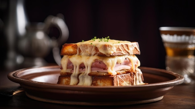 Croque Monsieur ist ein warmes Sandwich mit Schinken und Käse