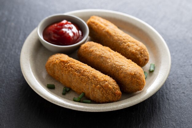 Croquetes de carne com molho no prato