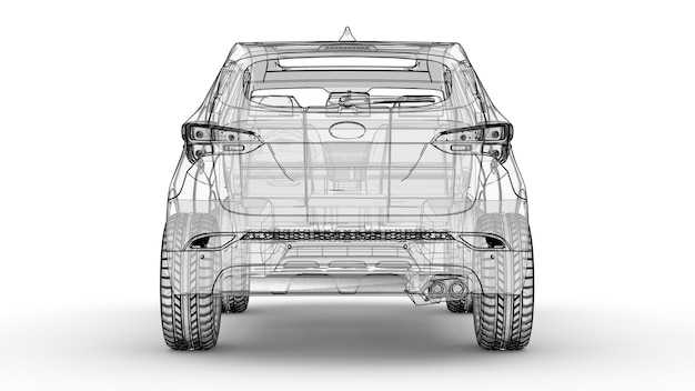 Crossover de ciudad de tamaño mediano Una ilustración sobre un fondo blanco el automóvil está delineado por líneas