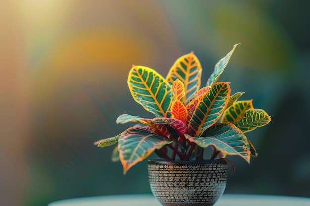 Foto croton codiaeum variegatum em vaso closeup croton macro house plant em vaso