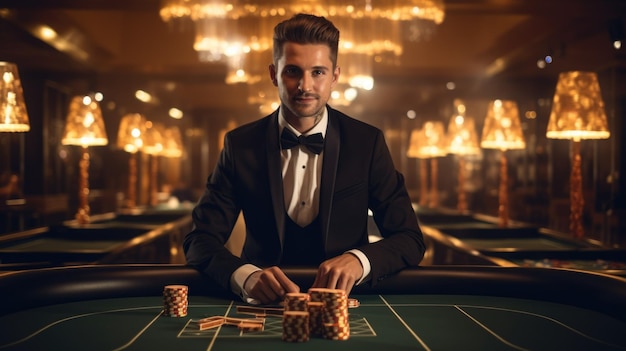 Foto croupier masculino no cassino