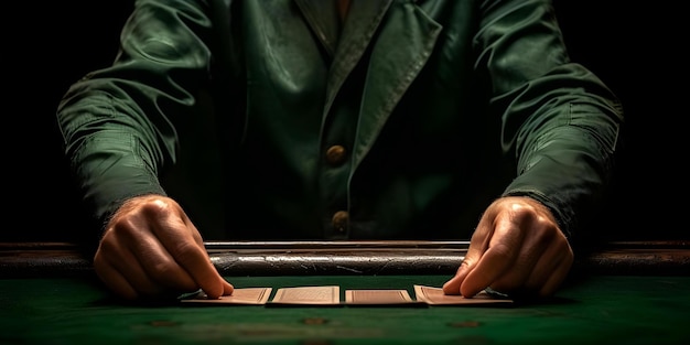 Un croupier profesional jugando a las cartas en una mesa de casino conceptual un croupier jugando a los cartas en un casino conceptual
