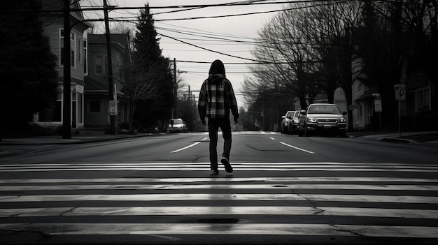 Cruce peatonal en blanco y negro una impresionante representación artística de la vida urbana