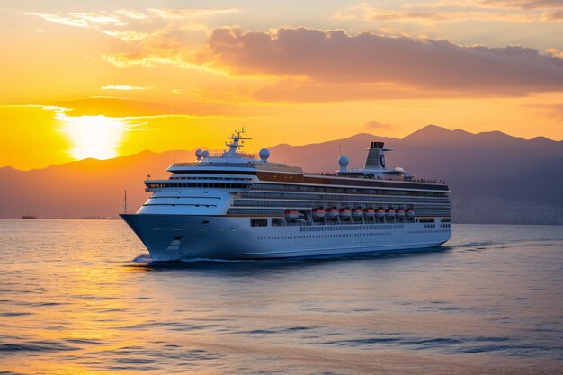 Crucero al atardecer en el mar