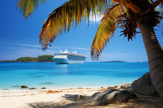 Foto crucero al caribe con palmera en coral beach