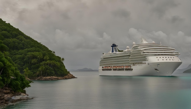 Foto un crucero está atracado en una bahía