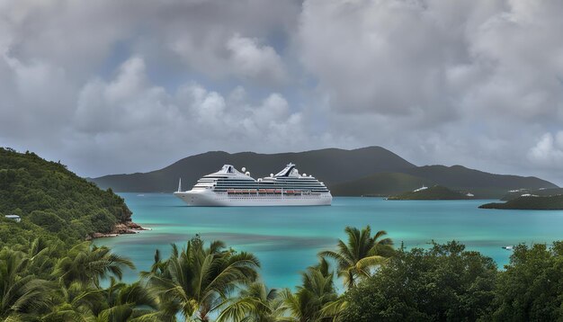 Foto un crucero está atracado en el océano