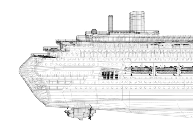 Crucero, barco, estructura de carrocería, modelo de alambre