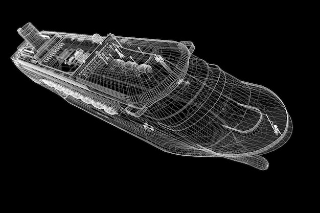 Crucero, barco, estructura de carrocería, modelo de alambre