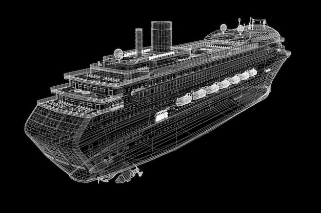 Crucero, barco, estructura de carrocería, modelo de alambre