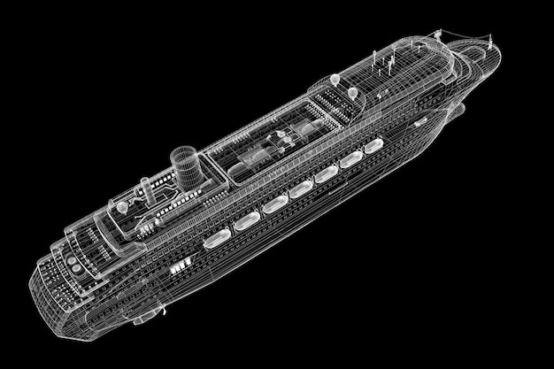 Crucero, barco, estructura de carrocería, modelo de alambre
