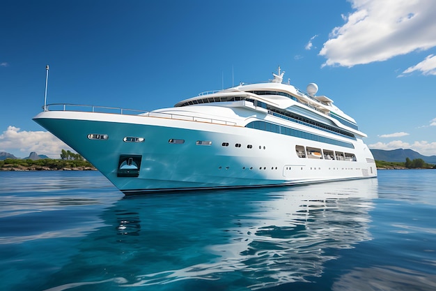 Crucero blanco de lujo en el mar con agua azul