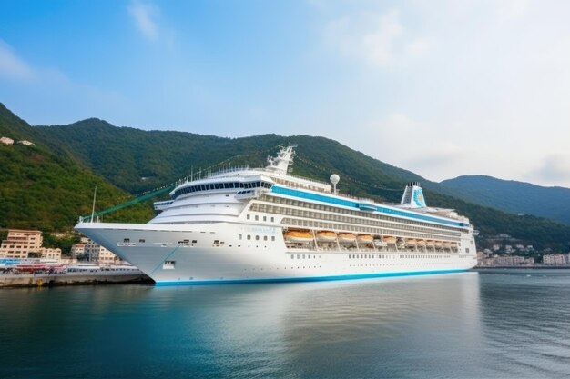 Crucero con foto aérea de drones atracado en puerto de destino tropical escapada de crucero tropical