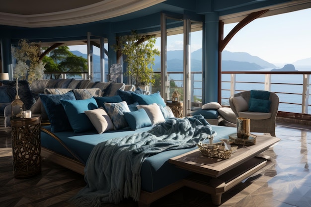 Un crucero de lujo con un balcón privado con vistas panorámicas al océano
