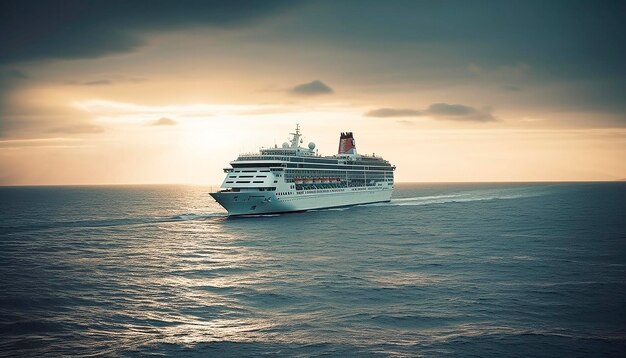 Un crucero en el océano con un cielo nublado en el fondo.