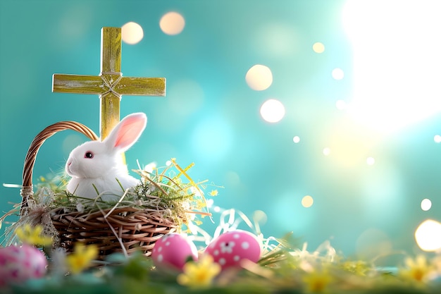 Crucificação de Jesus Cristo com ornamento de Páscoa para design de cartão de Páscua e postagem nas mídias sociais