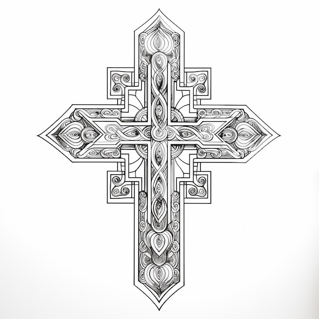 Crucifijo blanco y negro en estilo gótico