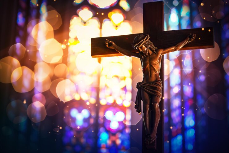 Crucifijo con Jesucristo en la cruz en la iglesia
