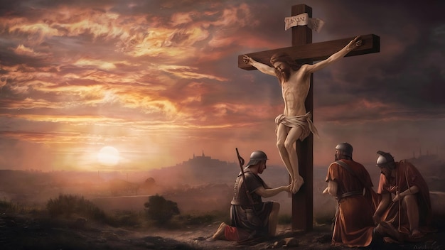 La crucifixión de Jesucristo al amanecer