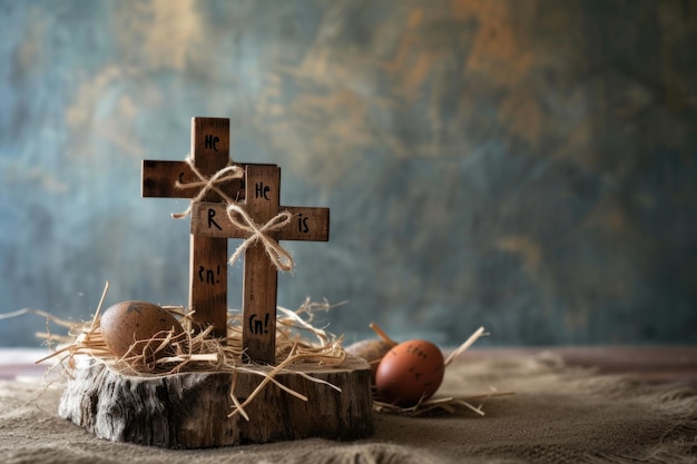 Foto crucifixos de pascua copian texto en el espacio él ha resucitado