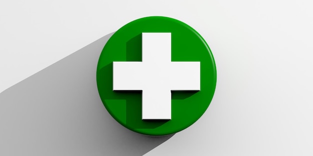 Cruz branca de renderização 3D em fundo verde e branco