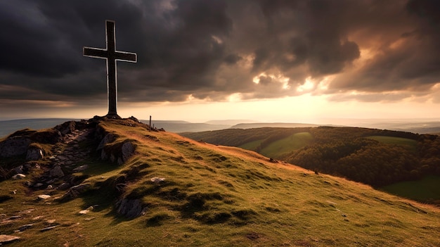 cruz católica cristã nas colinas Ilustrador AI generativo