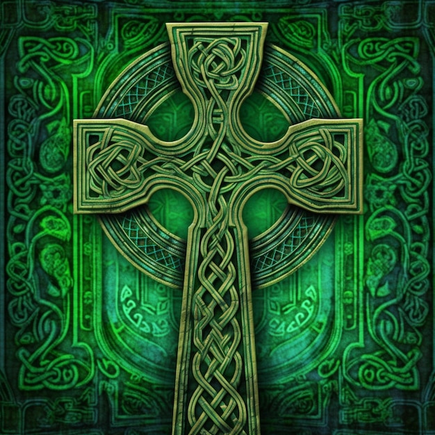 Cruz celta con fondo verde ai generativo.