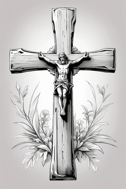 Foto cruz cristã de madeira símbolo de páscoa do cristianismo esboço de ilustração