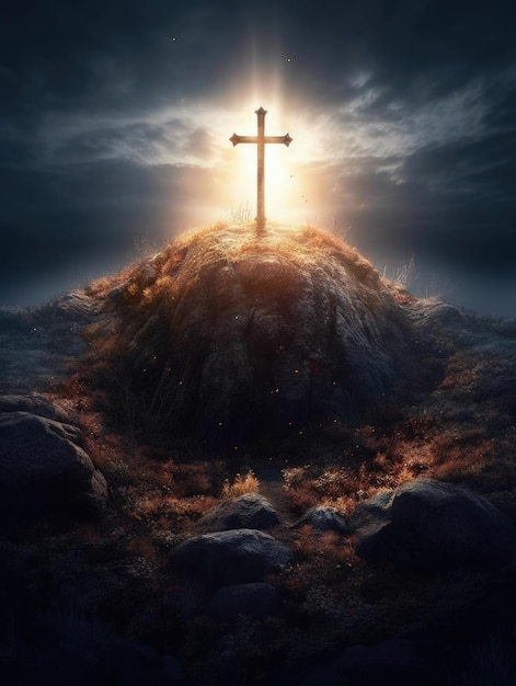 Cruz cristã no túmulo de jesus cristo na montanha