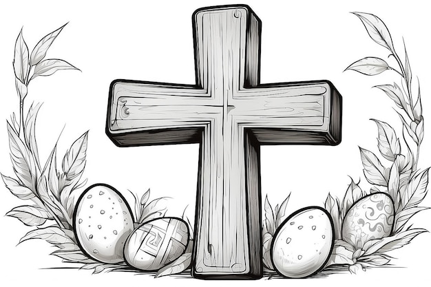 Foto cruz cristiana de madera símbolo de pascua del cristianismo dibujo ilustrativo