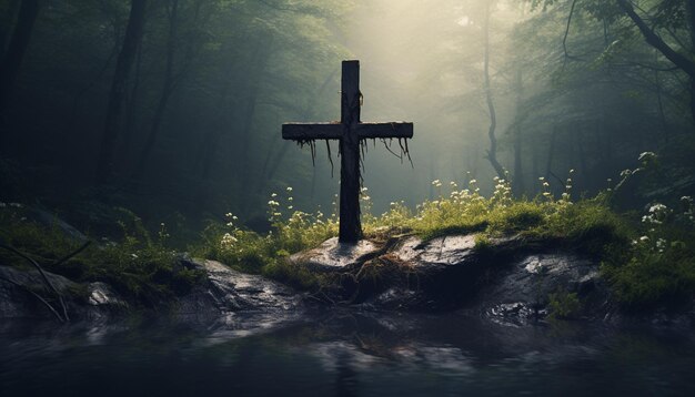 Foto cruz cristiana en la naturaleza