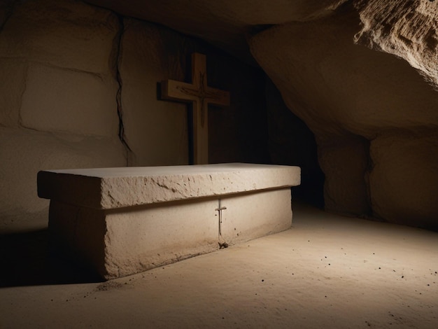 Foto una cruz en una cueva con una cruz en la parte superior