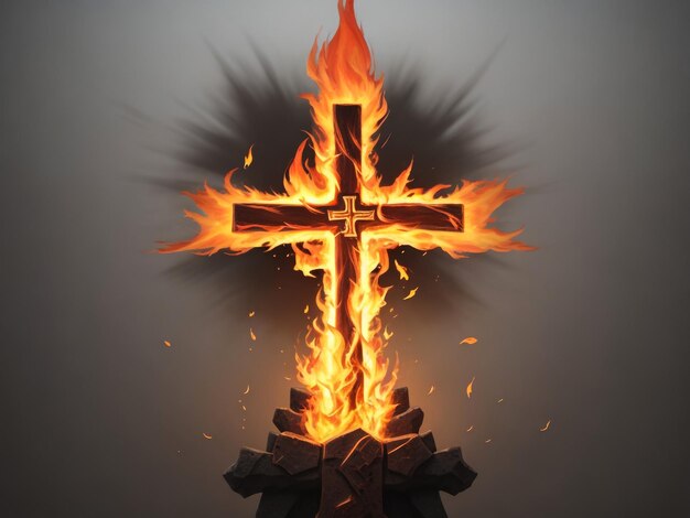 Cruz de fogo em chamas