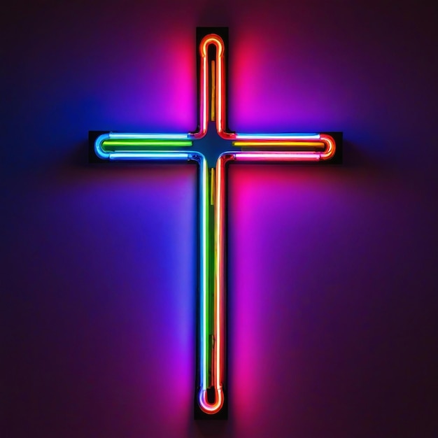 Foto cruz de luz de néon brilhante
