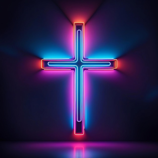 Cruz de luz de néon brilhante