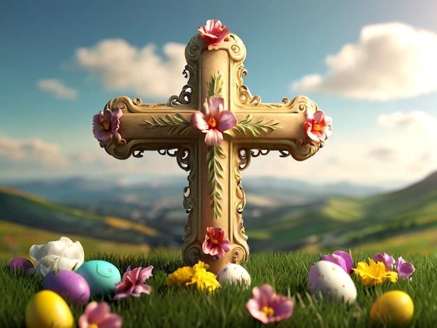 Cruz de Páscoa e flor