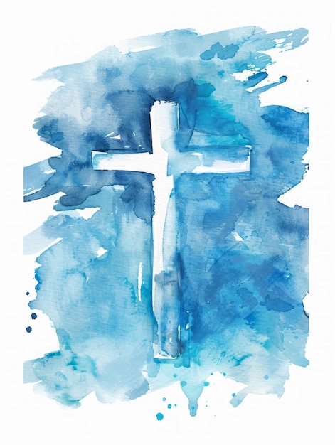 Cruz de Páscoa no Céu com IA Geradora de Textura de Aquarela