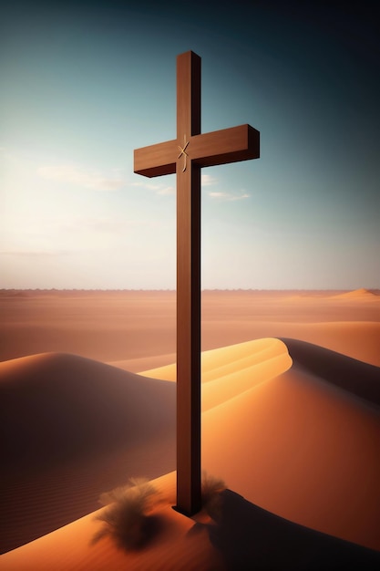 Una cruz en el desierto con el cielo de fondo