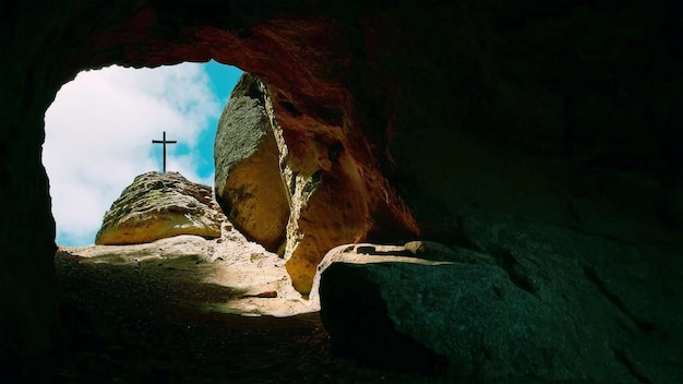 una cruz está en la cueva de una cueva