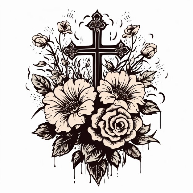 Foto una cruz y flores con una cruz en ella generativa ai