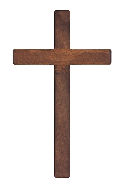 Foto cruz de madera aislada sobre fondo blanco con trazado de recorte