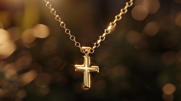 una cruz de oro con una cruz en ella está en una cadena