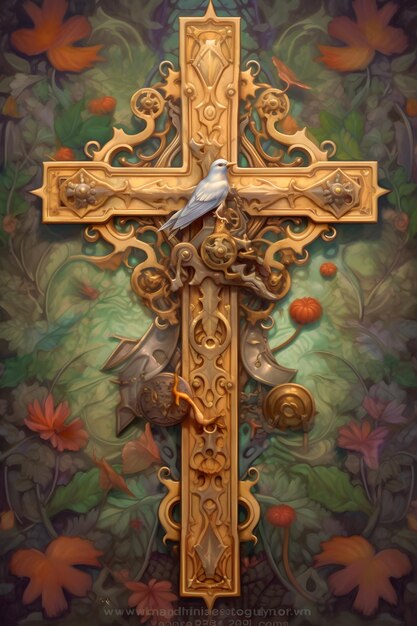 Foto una cruz con un pájaro en ella