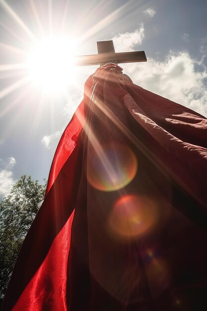 Foto una cruz con el sol brillando sobre ella.