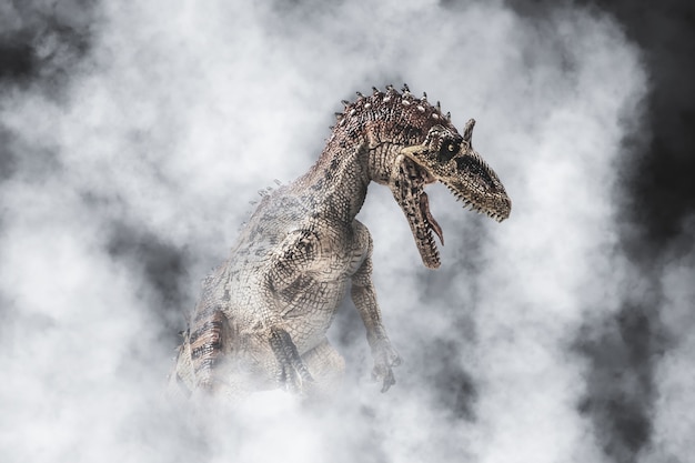 Cryolophosaurus, dinosaurio sobre fondo de humo