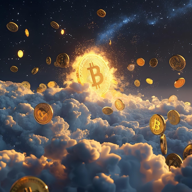 Foto cryptocurrency abundance golden bitcoin regen gegen den sternenreichen nachthimmel