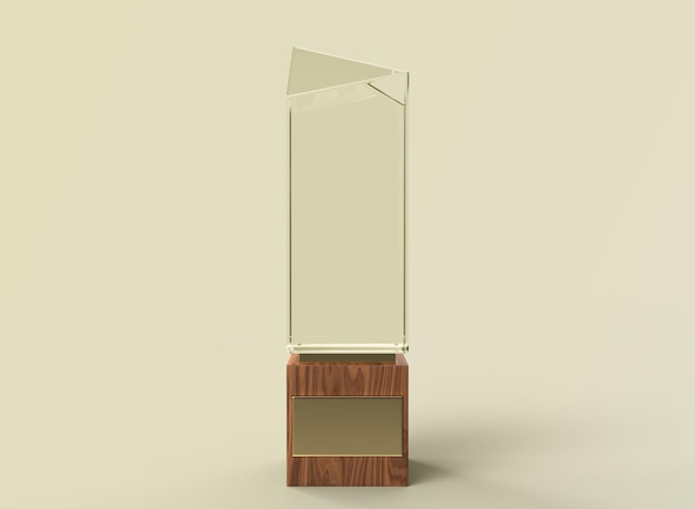 Crystal Award auf beigem Hintergrund. Isolierter Kristallpreis. 3D-Rendering