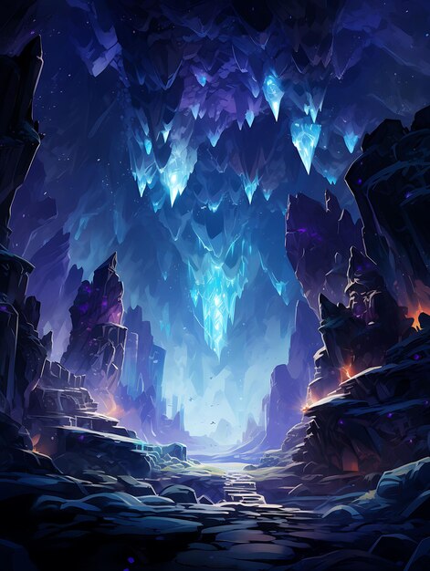 Crystal Caverns se aventura nas profundezas de um místico Crysta Digital Concept Art Landscape Concept