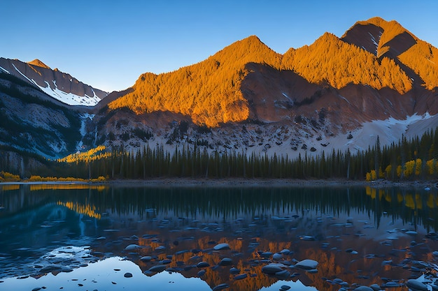 Foto crystal lake ao nascer do sol as montanhas de san juan do colorado no outono