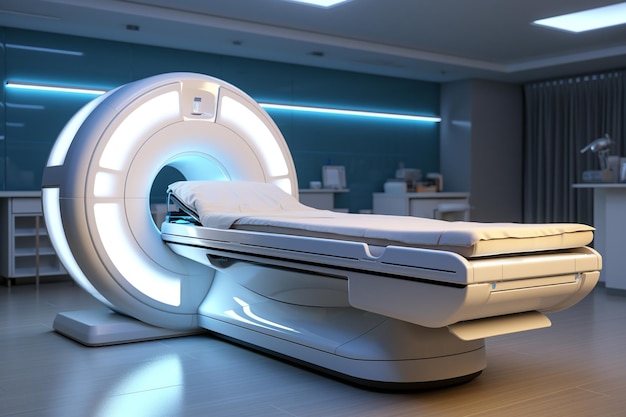 CT scanner em um hospital 3D renderização de imagem tonificada dupla exposição